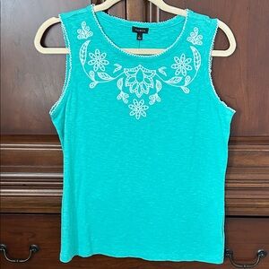 Talbots Teal Tank Top with White Embroidery/NWT